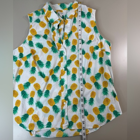 J. Crew Factory Pineapple Fruit Sleeveless Cotton Poplin Shirt Women XL BF815 - Picture 5 of 11